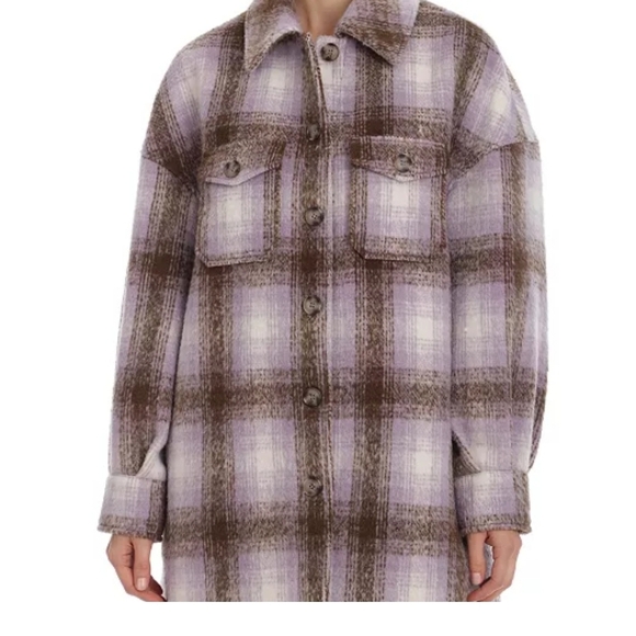 Avec Les Filles Plaid Shirt Jacket Shacket NEW Womens Lavender - Picture 5 of 9